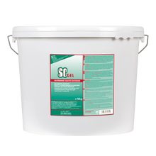 Ein 10 kg schwerer weißer Kunststoffeimer mit Griff und Deckel enthält den Dr. Schnell SC GEL Graffitientferner der DR.SCHNELL GmbH & Co. KGaA, ein professioneller Graffiti-Entferner. Das Etikett zeigt italienischen Text in den Farben grün, rot und weiß.