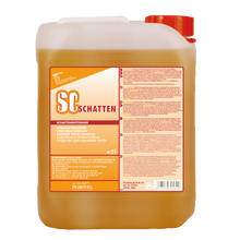 Ein 5-Liter-Kanister des Dr. Schnell SC SCHATTEN Graffitientferners der DR.SCHNELL GmbH & Co. KGaA, einem wirksamen Entferner für Graffiti-Schatten, mit Produktangaben und mehrsprachiger Anleitung auf dem Etikett.