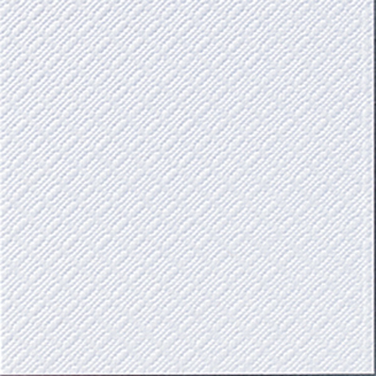Lähikuva Lukullus-paperiservieteistä 33x33 cm, 1/8-taitto, valkoinen, Duni GmbH, korostaa hienovaraista kohokuvioitua tekstuuria ja vinoviivoja. Pakkaus sisältää 500 yksikerroksista paperiserviettiä.