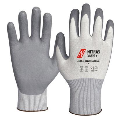 NITRAS NYLOFLEX FOAM, asennuskäsineet, valkoinen/harmaa