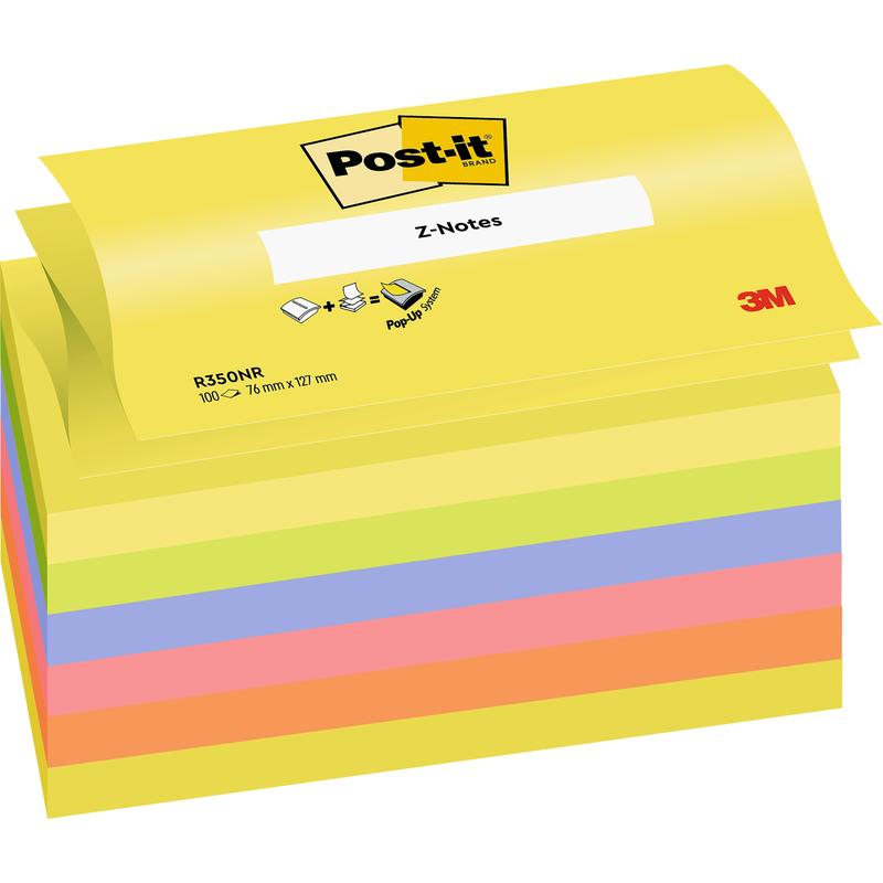 Post-it® Super Sticky Z-Notes -mainosnippu (76x127 mm, 100 arkkia/lohko, 6 lohkoa, eri neonväreissä) 3M Deutschland GmbH:lta - täydellinen toimistoon. PEFC-sertifikaatilla (SGSCH-PEFC-COC-110078).