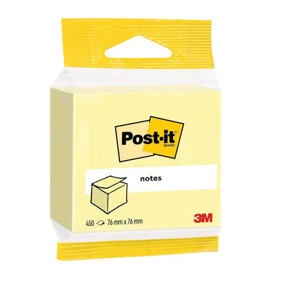 3M Deutschland GmbH Post-it® Notes kuutio, keltainen, 76x76 mm, 450 arkkia per lohko, yksittäin pakattu. Sisältää Post-it-logon ja on valmistettu 100% PEFC-sertifioidusta paperista.
