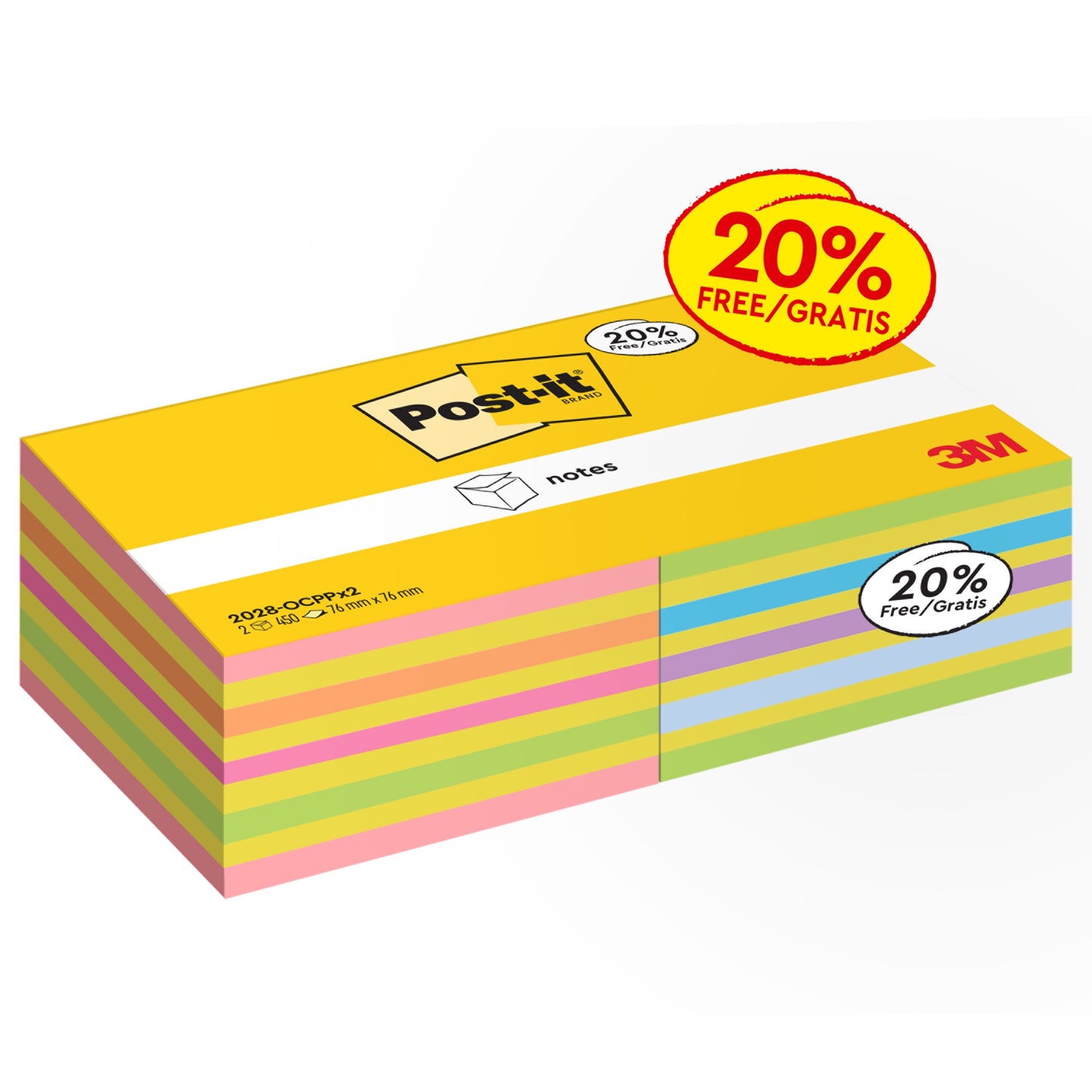 3M Post-it® muistilappukuutio sisältää 2 kuutiota, joissa on 450 arkkia (76x76mm) eri väreissä. Valmistettu 3M Deutschland GmbH:n toimesta, muistilaput toimitetaan PEFC-sertifioidussa pakkauksessa - ihanteellinen jokaiselle toimistolle.