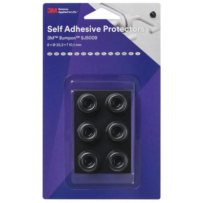 3M™ Bumpon™ SJ5009BL elastinen puskurin minipakkaus, musta, 6 kpl, 22,3 x 10,1 mm, tarttuva luonnonkumi R-30 | Pakkaus (6 kpl)