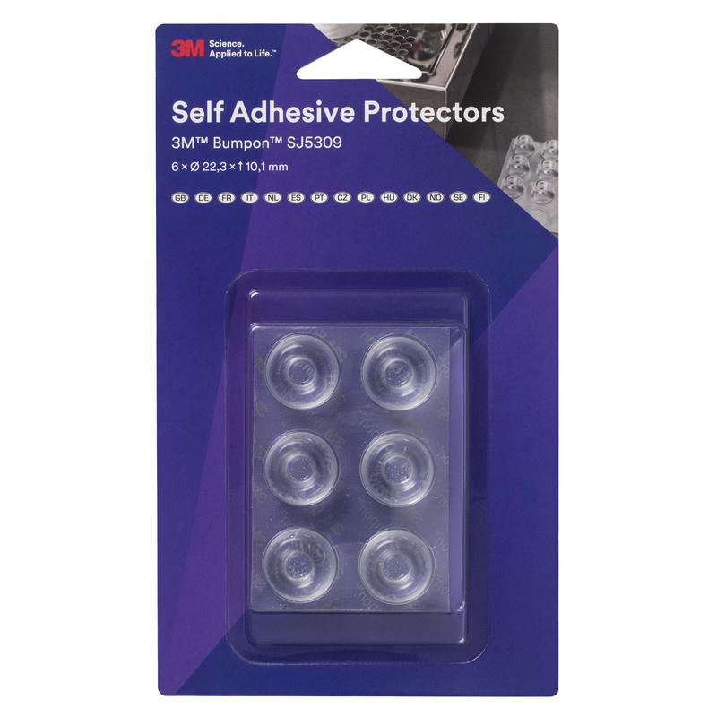 3M™ Bumpon™ SJ5309BL elastinen puskuriminipakkaus, läpinäkyvä, 6 kpl, 22,3 x 10,1 mm, tarttuva akryyli A-20 | Pakkaus (6 kpl)
