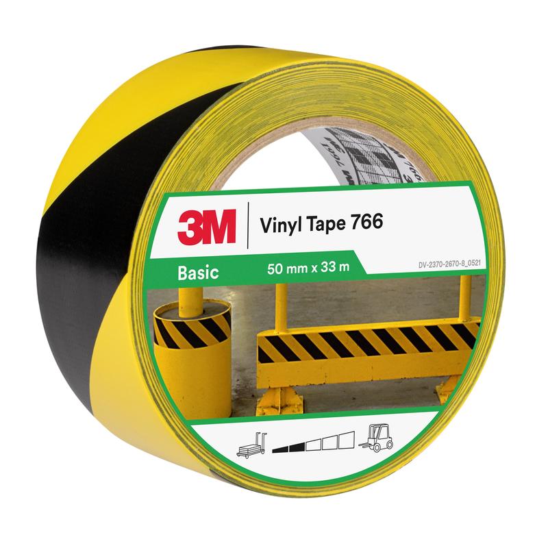 3M™ vaaramerkintäteippi 766i, keltainen/musta, 50 mm x 33 m, yksittäin pakattu | Pakkaus (1 rulla)