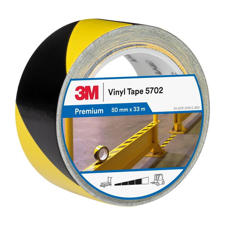 3M™ vaaramerkintäteippi 5702, keltainen/musta, 50 mm x 33 m, 0,14 mm, yksitellen kätevästi pakattu | Pakkaus (1 rulla)