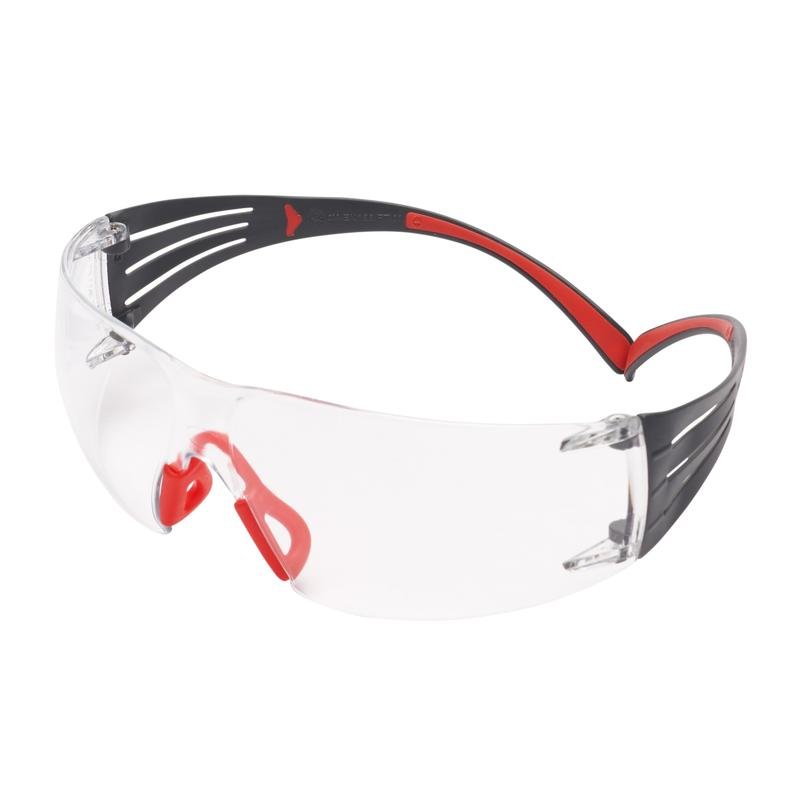 3M™ SecureFit™ 400 -suojalasit, punaiset/harmaat temppelit, Scotchgard™ huurtumista ja naarmuuntumista estävä pinnoite (K&N), kirkas linssi, SF401SGAF-RED-EU | Pakkaus (1 kpl)