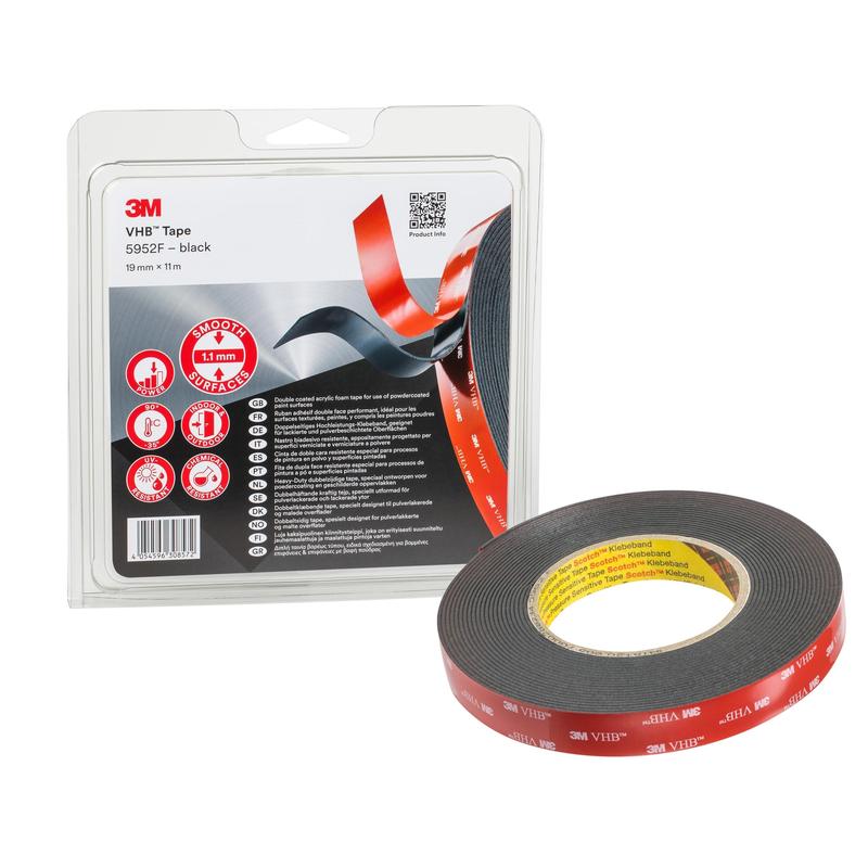 3M™ VHB™ -teippi 5952F, musta, 19mm x 11m, 1,1mm | Pakkaus (1 rulla)