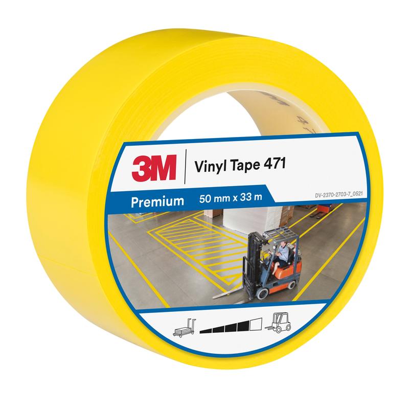 3M™ pehmeä PVC-teippi 471, keltainen, 50 mm x 33 m, 0,14 mm, yksittäin pakattu | Pakkaus (1 rulla)