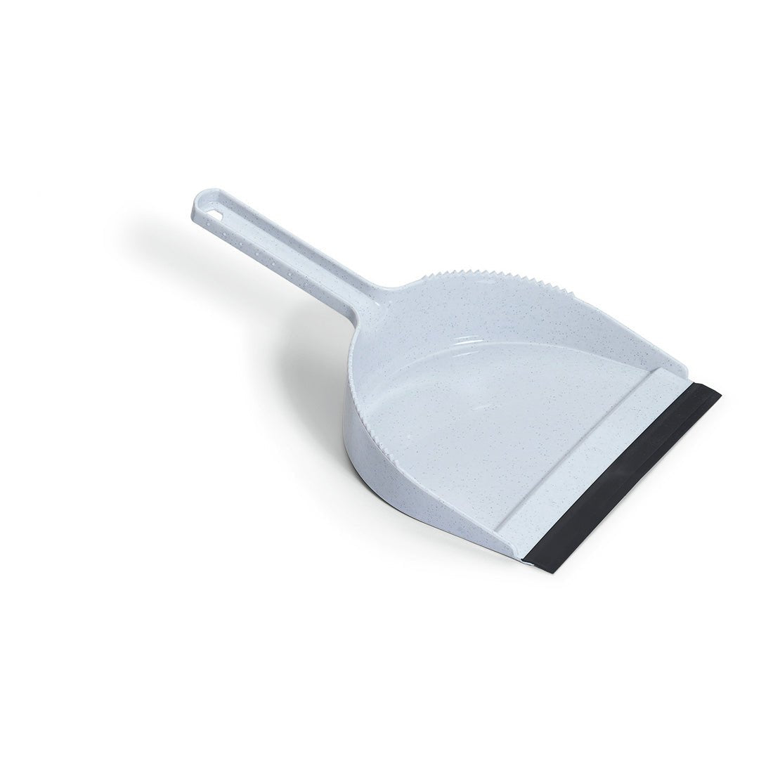 Der hellgraue Nölle Profi Brush Kehrschaufel aus Kunststoff (35 x 22 cm, stabil, 1 Stück) von Nölle Profi Brush Bürsten- & Pinseltechnik e.K. hat einen Griff, eine Sägezahnkante und einen schwarzen Gummistreifen an der Vorderkante.