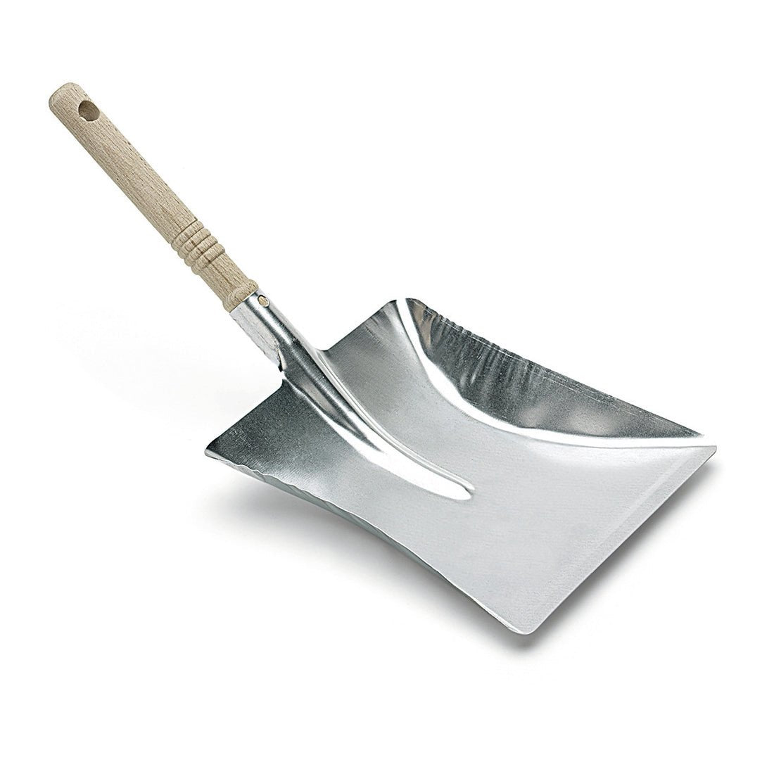 Die Nölle Profi Brush Kehrschaufel Metall verzinkt mit Holzgriff (44x22 cm), von Nölle Profi Brush Bürsten- & Pinseltechnik e.K., ist auf weißem Untergrund abgebildet - perfekt für die professionelle Reinigung.