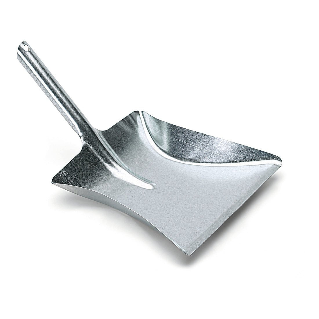 Nölle Profi Brush -merkkinen metallinen, sinkitty rikkalapio (39x24 cm, puuvarsi) Nölle Profi Brush -harja- ja pensselitekniikka e.K.:lta on lyhyt, kulmikas varsi, kohotetut reunat ja ripustusreikä - kuvattuna yksinkertaisella valkoisella taustalla.