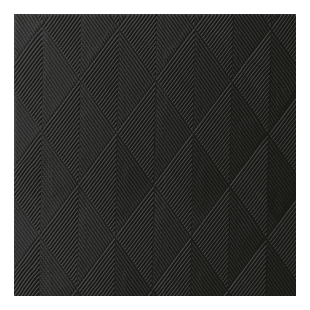 Duni Elegance®-lautasliina Crystal koossa 40 x 40 cm mustana on rakenteellinen pinta kohotetuilla, timantinmuotoisilla osioilla. Jokainen timantti sisältää neljä pienempää kolmiota hienostuneessa geometrisessa designissa, joka on yhtenäinen tummanharmaa tai musta väri Duni GmbH:lta. Pakkauksessa on 40 lautasliinaa.