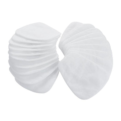 Puolipyöreä valkoinen, soikea 3M™ Partikkelifiltteri 5925, P2 (10 paria/pakkaus) 3M Deutschland GmbH:lta on kuvattu valkoisella taustalla ja tarjoaa optimaalisen suojan pölyltä.