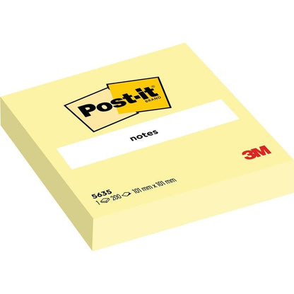 3M Deutschland GmbH:n keltainen Post-it® Notes -lohko sisältää 200 arkkia (101 x 101 mm), ihanteellinen toimistotarvikkeisiin. Lohkossa on "notes"-merkintä, se on 100% PEFC-sertifioitu (SGSCH-PEFC-COC-110078) ja sisältää kaikki tuotemerkkilogot.