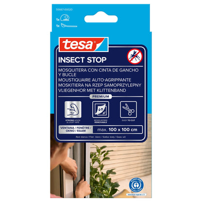 tesa INSECT STOP -tarrakiinnitteinen Premium-hyönteisverkko ikkunoille, valkoinen, 100 x 100 cm