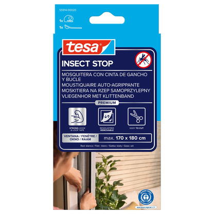tesa INSECT STOP -tarrakiinnitteinen Premium-hyönteisverkko ikkunoille, valkoinen, 170 x 180 cm