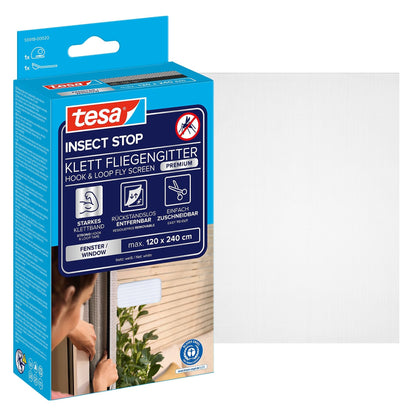 tesa INSECT STOP -tarrakiinnitteinen hyönteisverkko Premium ikkunoille, valkoinen 120 x 240 cm