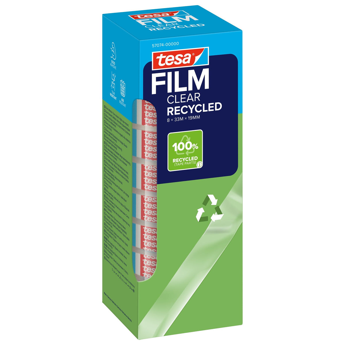 tesafilm CLEAR RECYCLED, läpinäkyvä, 33 m x 19 mm