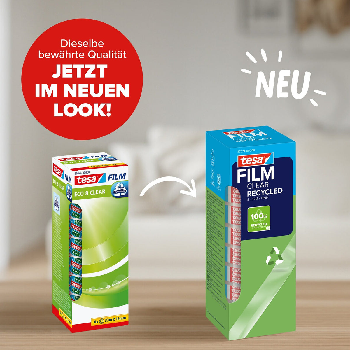 tesafilm CLEAR RECYCLED, läpinäkyvä, 33 m x 19 mm – Tuotteen ominaisuudet