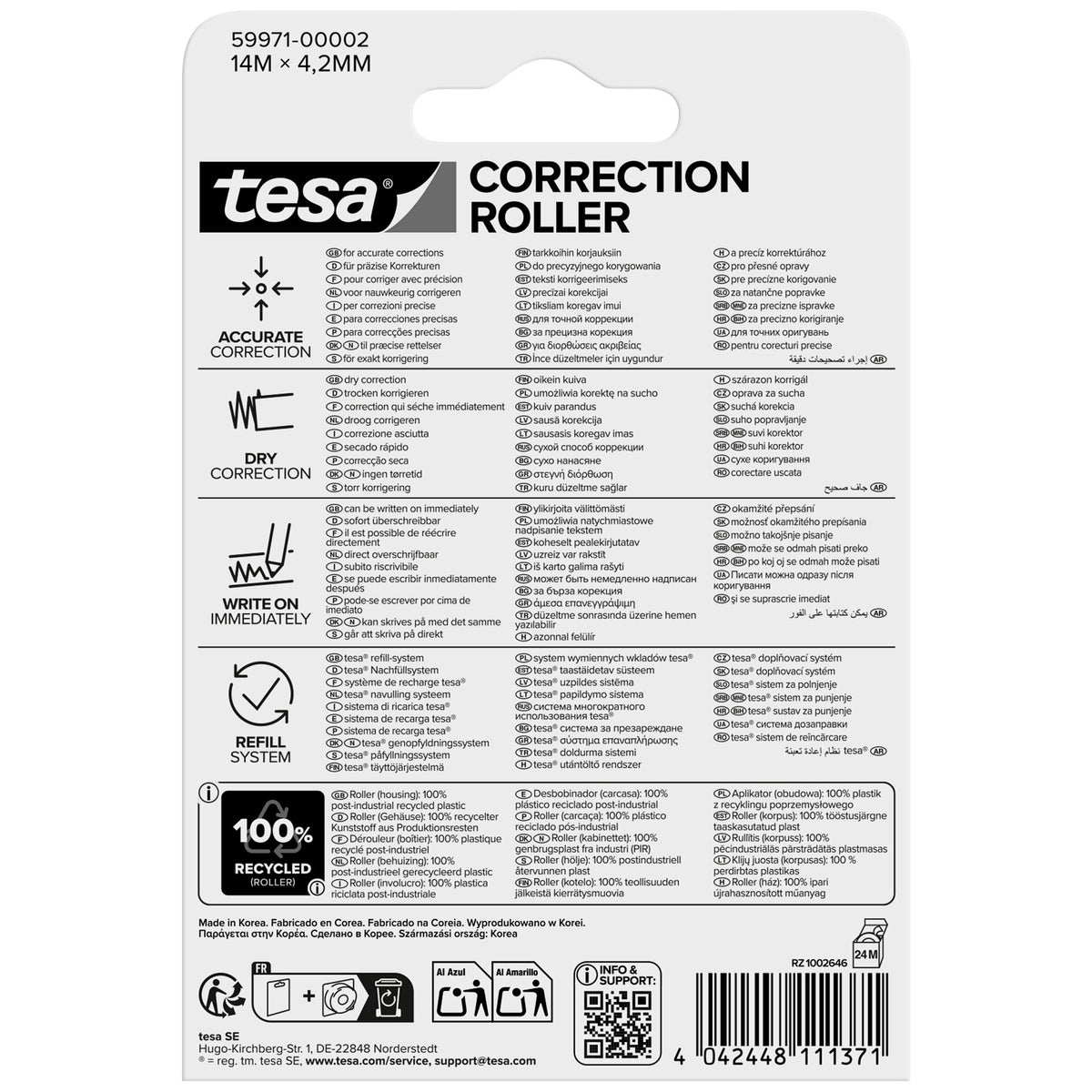tesa CORRECTION ROLLER, valkoinen, blisterpakkauksessa, 14 m x 4,2 mm