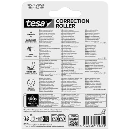 tesa CORRECTION ROLLER, valkoinen, blisterpakkauksessa, 14 m x 4,2 mm