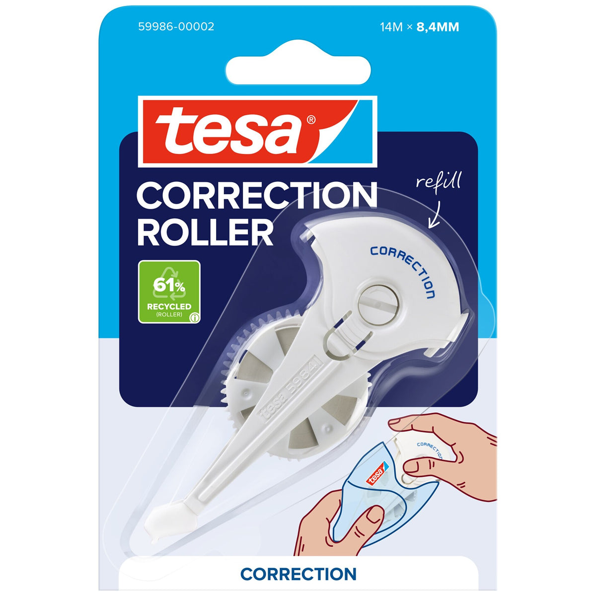tesa CORRECTION ROLLER, valkoinen, blisterpakkauksessa, täyttöpakkaus, 14 m x 8,4 mm