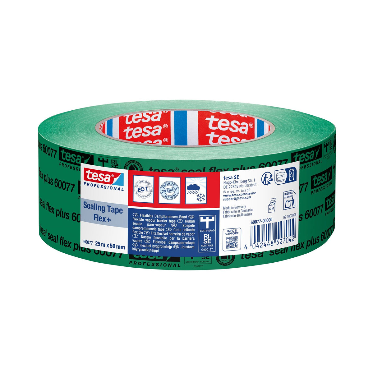 tesa Professional 60077 Dampfbremsen-Band, 25 m x 50 mm, grün