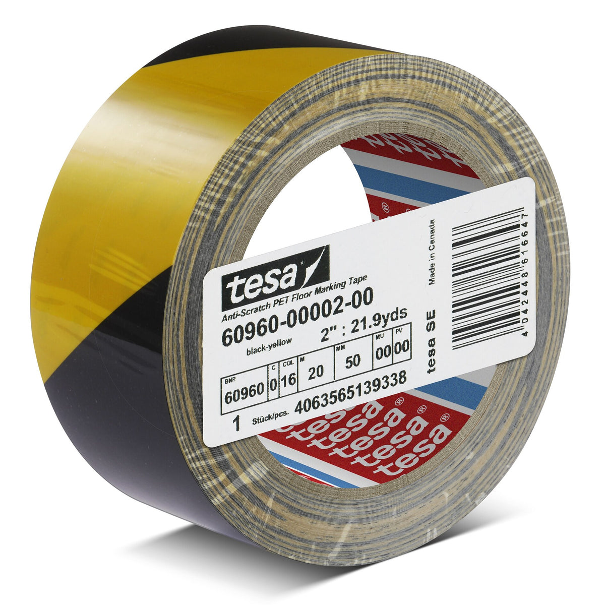 tesa 60960 kratzfestes PET Bodenmarkierungsband, 20 m x 50 mm schwarz-gelb