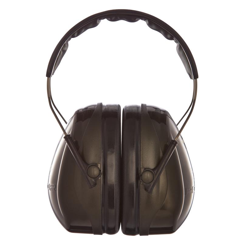 Vihreä 3M™ PELTOR™ Optime™ II -kuulonsuojain H520A (SNR 31 dB) 3M Deutschland GmbH:lta, tässä edestä pehmustetulla pääpannalla ja säädettävillä metallisangoilla, tarjoaa luotettavaa kuulonsuojausta. Pakkaus: 1 kappale.