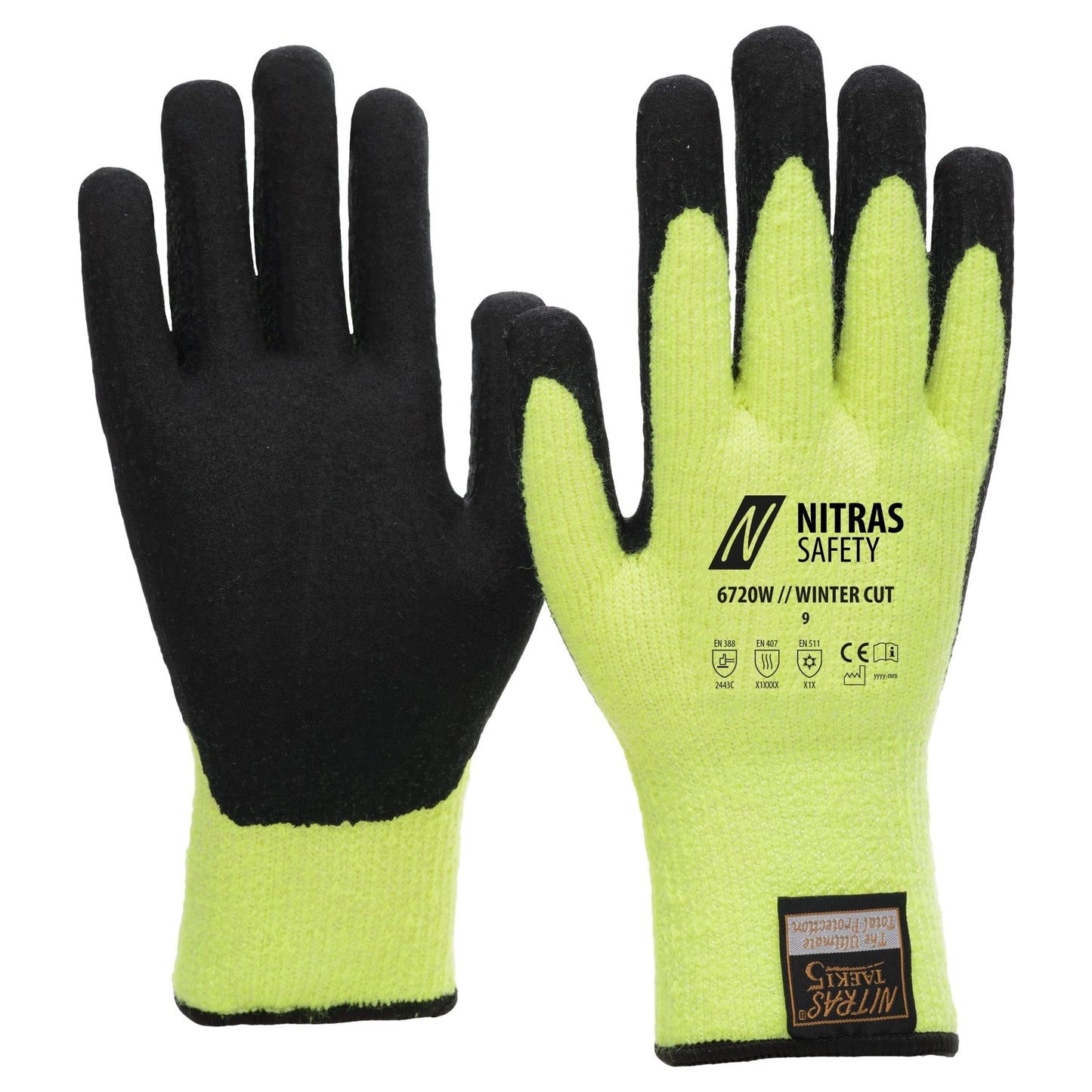 NITRAS TAEKI WINTER CUT, viiltosuojakäsineet, neonkeltainen/musta