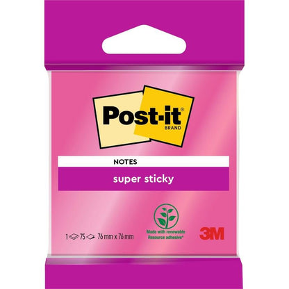 Yksi pakkaus Post-it® Super Sticky Notes 6820S3 3M Deutschland GmbH:lta, 76 x 76 mm, neonvihreänä, neonpinkkinä, ultrakeltaisena, ultravihreänä ja ultrapinkkinä, 1 paketti à 75 arkkia, erittäin vahva tartuntakyky ja 100% PEFC-sertifioitu.