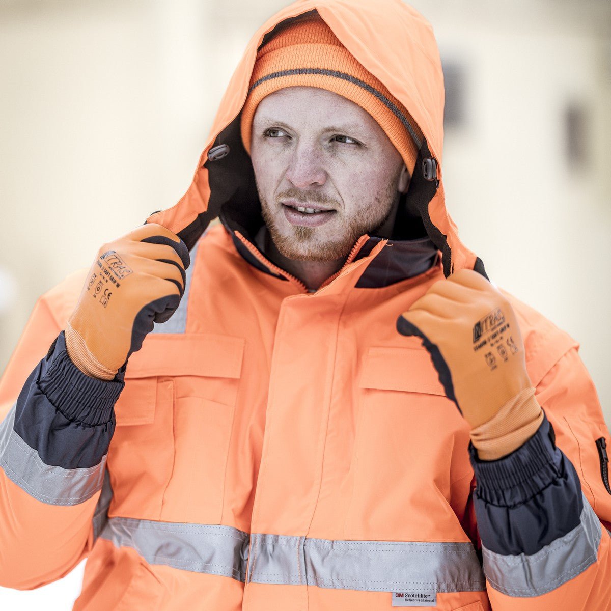 NITRAS MOTION TEX VIZ PLUS, näkyvä pilottitakki, neonoranssi / laivastonsininen