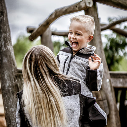 NITRAS MOTION TEX KIDS, neulottu softshell-takki, vaaleanharmaa/musta
