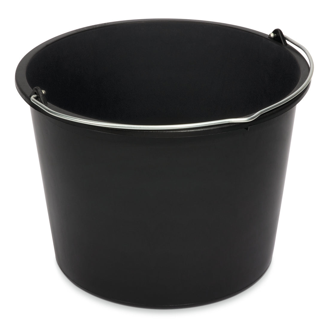 Der Nölle Profi Brush Baueimer aus schwarzem Kunststoff, zylindrisch und mit Metallhenkel, von Nölle Profi Brush Bürsten- & Pinseltechnik e.K., ist leer vor weißem Hintergrund abgebildet.