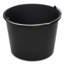 Der Nölle Profi Brush Baueimer aus schwarzem Kunststoff, zylindrisch und mit Metallhenkel, von Nölle Profi Brush Bürsten- & Pinseltechnik e.K., ist leer vor weißem Hintergrund abgebildet.