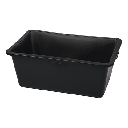 Der Nölle Profi Brush Mörtelkasten Kunststoff schwarz von Nölle Profi Brush Bürsten- & Pinseltechnik e.K. ist ein großer, rechteckiger Aufbewahrungsbehälter mit abgeschrägten Seiten, ohne Deckel - ideales Baustellen-Zubehör - auf einem schlichten weißen Hintergrund.