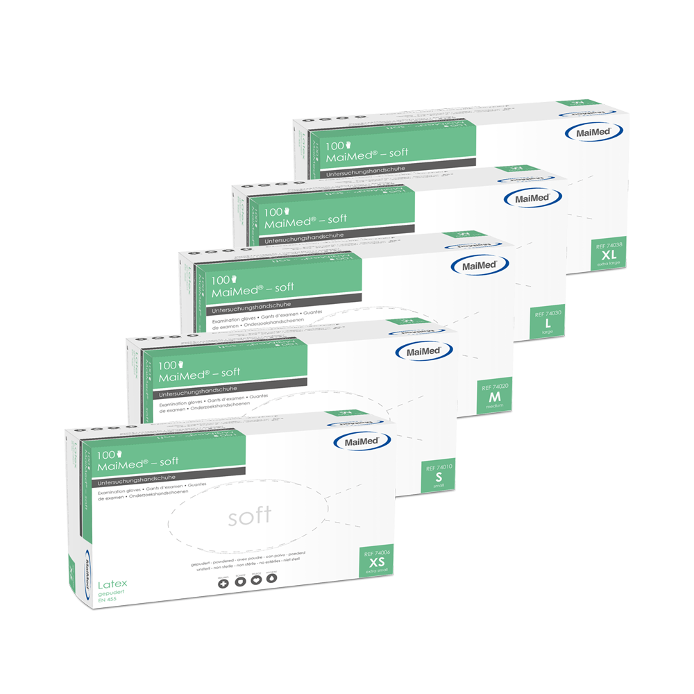 MaiMed-soft latex tutkimushanskat, ei-steriilit, puuteri, 100 kpl/laatikko