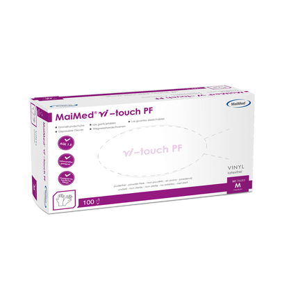 MaiMed vi-touch kertakäyttöiset vinyylikäsineet, puuterittomat, 100 kpl/laatikko