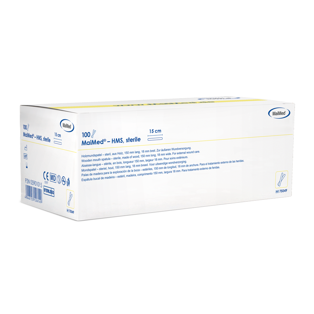 MaiMed - HMS steriili puinen suutin, 15cm pitkä, 100x1 kpl. steriili pakattu | Laatikko (100 kpl)