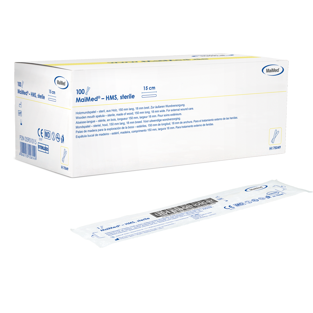 MaiMed - HMS steriili puinen suutin, 15cm pitkä, 100x1 kpl. steriili pakattu | Laatikko (100 kpl)