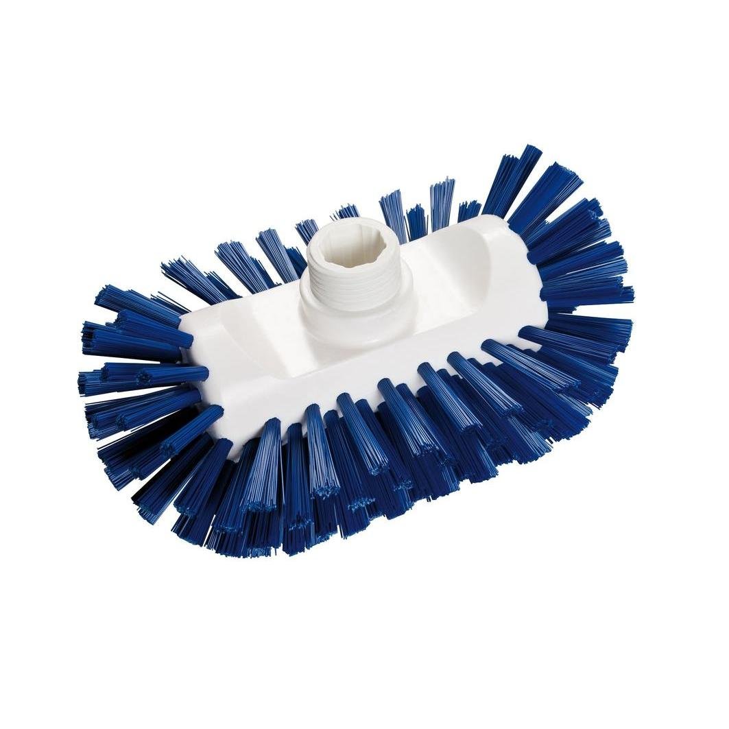 Lähikuva Diversey-tankkiharjasta (Ø 200 x 125 x 35 mm), jossa on tiheästi pakatut siniset kovat harjakset ja kierreliitäntä, ihanteellinen laajojen alueiden puhdistukseen. Toimitetaan yhtenä kappaleena Diversey Deutschland GmbH & Co. OHG:ltä.