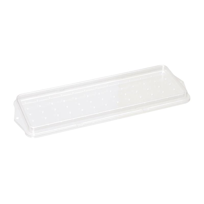 TASKI-valmistelusiivilä Diversey Deutschland GmbH & Co. OHG:n moppi-laatikoille on läpinäkyvä, suorakulmainen muovikansi, jossa on kohotetut reunat ja pinnan epätasaisuudet, valokuvattu valkoisella taustalla - täydellinen optimoituun puhdistusprosessiin.