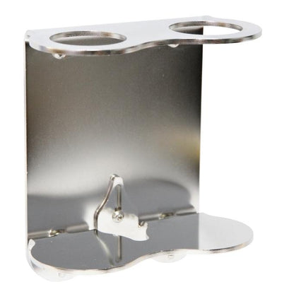 Diversey Deutschland GmbH & Co. OHG:n LAPE-seinäteline on ruostumattomasta teräksestä valmistettu seinäteline, jossa on kaksi pyöreää yläaukkoa ja kaareva alempi taso, ihanteellinen sylinterimäisten esineiden tai säiliöiden turvalliseen kiinnittämiseen.