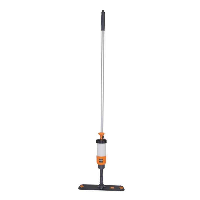 TASKI VersaPlus 2.0 -suihkemoppi 40 cm Diversey Deutschlandilta sisältää hopeisen kahvan, oranssin pumpun, tarrapidikkeen ja painepullon tehokkaaseen puhdistukseen ja monipuoliseen käyttöön (1 kappale).