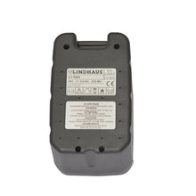 Suorakulmainen harmaa TASKI-litiumakku 36V 6Ah Diversey Deutschland GmbH & Co. OHG:lta, sopii TASKI Aero BP Lithiumille ja TASKI swingo 150 B:lle, teknisillä tiedoilla ja sertifiointisymboleilla valkoisella taustalla.