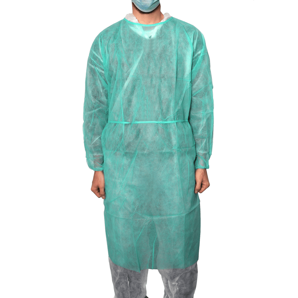 MaiMed-Coat Protect, suojapuku fleecestä, vihreä ei-steriili, joustavat hihansuut, pituus 120cm, 10 kpl | Pakkaus (10 kpl)