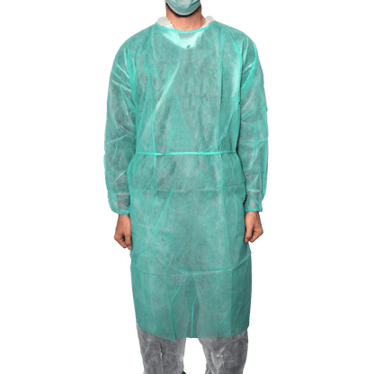 MaiMed-Coat Protect, suojapuku fleecestä, vihreä ei-steriili, joustavat hihansuut, pituus 120cm, 10 kpl | Pakkaus (10 kpl)