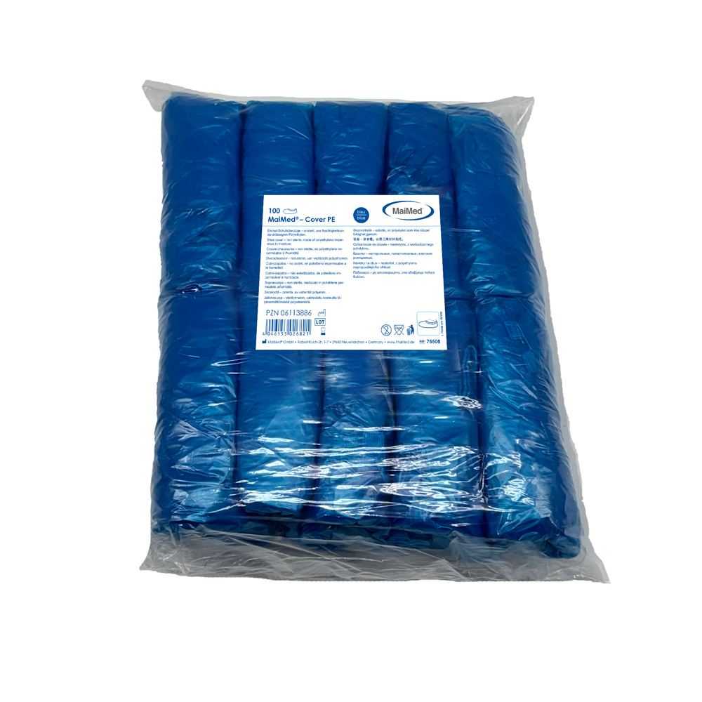 MaiMed-Cover PE-kenkäsuojat Kertakäyttöiset kengänpäälliset PE:stä, sininen, 100 kpl/pakkaus. | Pakkaus (100 kpl)